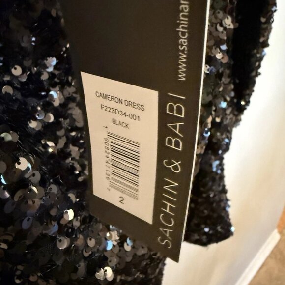 Sachin & Babi Cameron Sequin Open Back Long Sleeve Mini Dress In Black 2 NWT - Picture 1 of 6